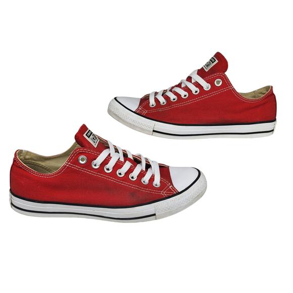 Converse Shoes Mens 9 Womens 11 Red White Low Tops Skater Grunge Lace Up - Picture 1 of 13